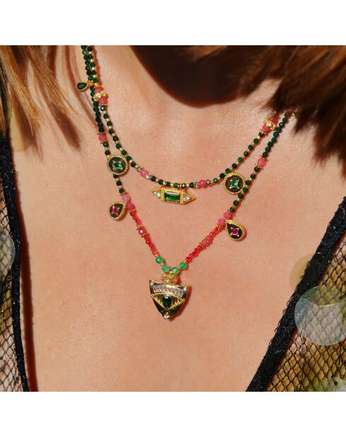 Collier multirangs perles et pampilles Solitta rose