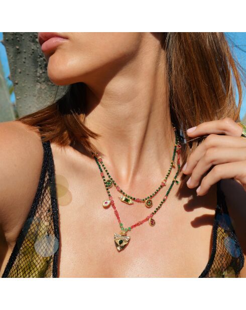 Collier multirangs perles et pampilles Solitta rose