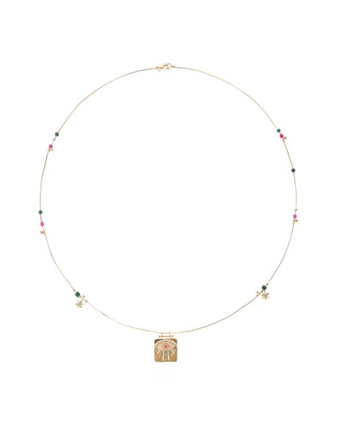 Collier chaîne avec pampilles et pendentif Bless vert