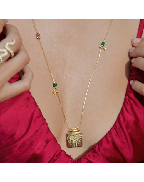 Collier chaîne avec pampilles et pendentif Bless vert