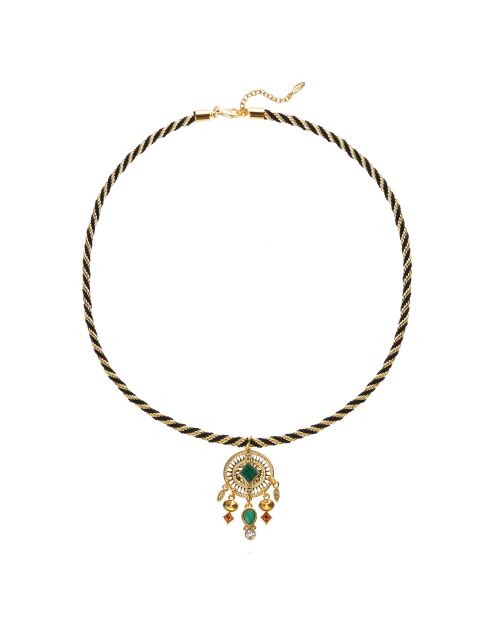 Collier ajustable cordon avec cabochon central Krush doré