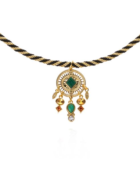 Collier ajustable cordon avec cabochon central Krush doré