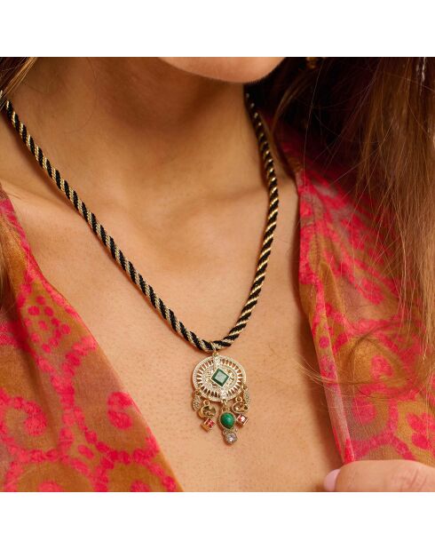 Collier ajustable cordon avec cabochon central Krush doré