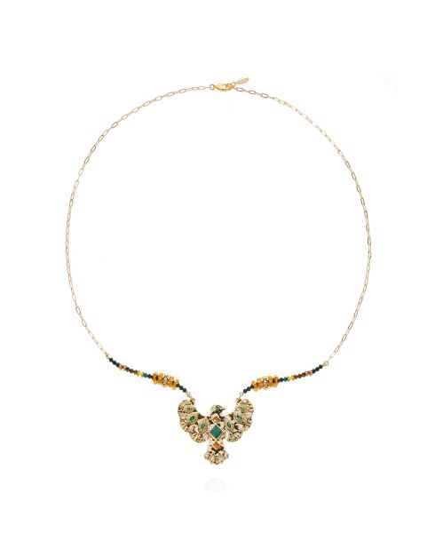 Collier sautoir avec cabochon central Mariachi doré