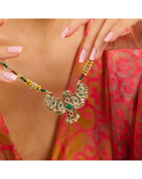 Collier sautoir avec cabochon central Mariachi doré