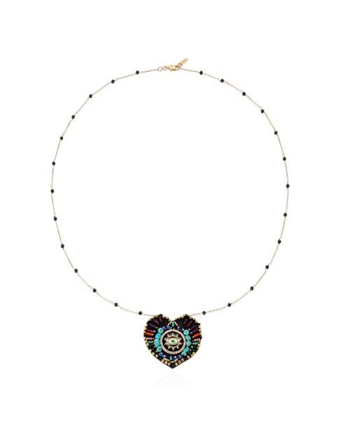 Collier chaîne avec charm central avec perles Janeira noir