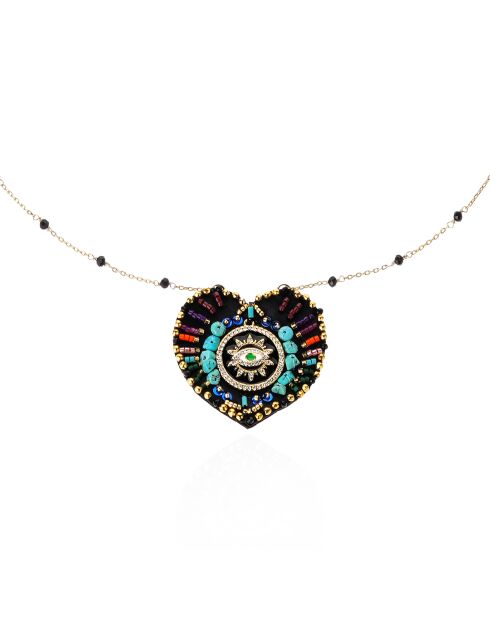 Collier chaîne avec charm central avec perles Janeira noir