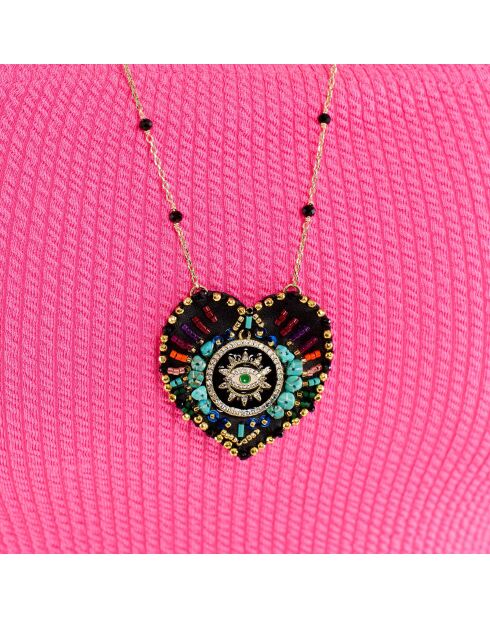 Collier chaîne avec charm central avec perles Janeira noir
