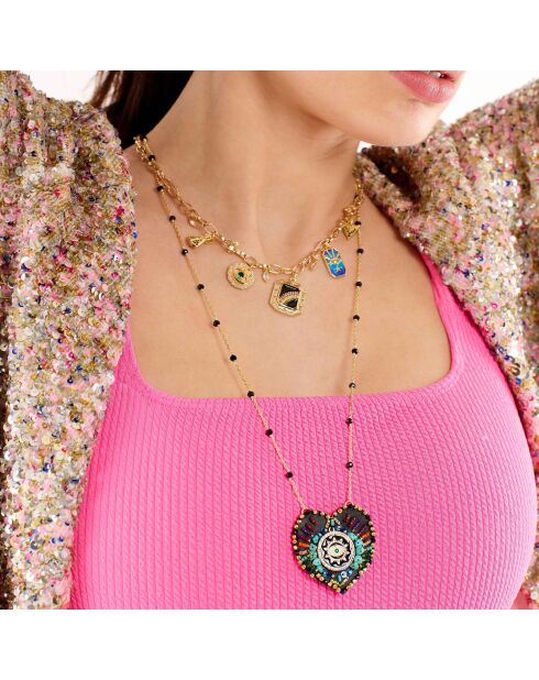 Collier chaîne avec charm central avec perles Janeira noir