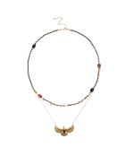 Collier multirangs cordon et chaîne avec pendentif aigle Timael noir