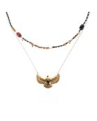 Collier multirangs cordon et chaîne avec pendentif aigle Timael noir