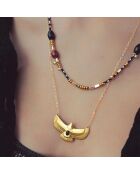 Collier multirangs cordon et chaîne avec pendentif aigle Timael noir