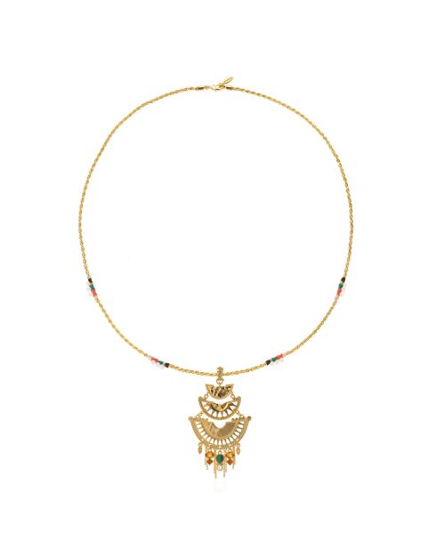 Collier chaîne avec cabochon central et perles Lupita doré