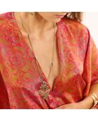 Collier chaîne avec cabochon central et perles Lupita doré