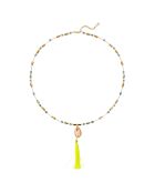 Collier avec perles et pendentif avec pompon Tamara turquoise
