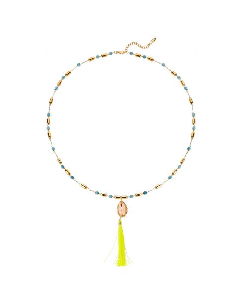 Collier avec perles et pendentif avec pompon Tamara turquoise