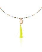 Collier avec perles et pendentif avec pompon Tamara turquoise