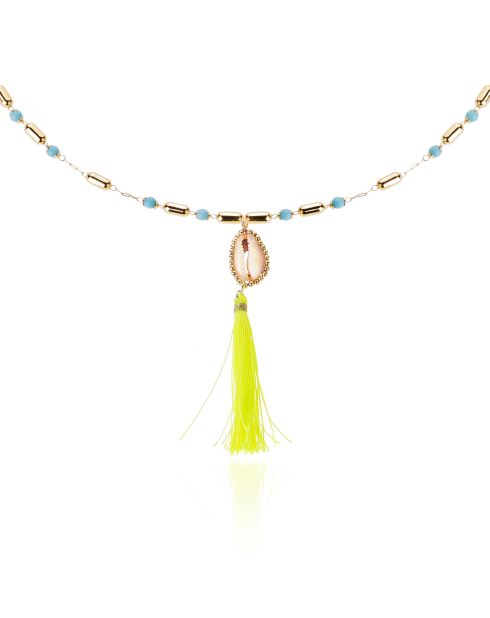 Collier avec perles et pendentif avec pompon Tamara turquoise