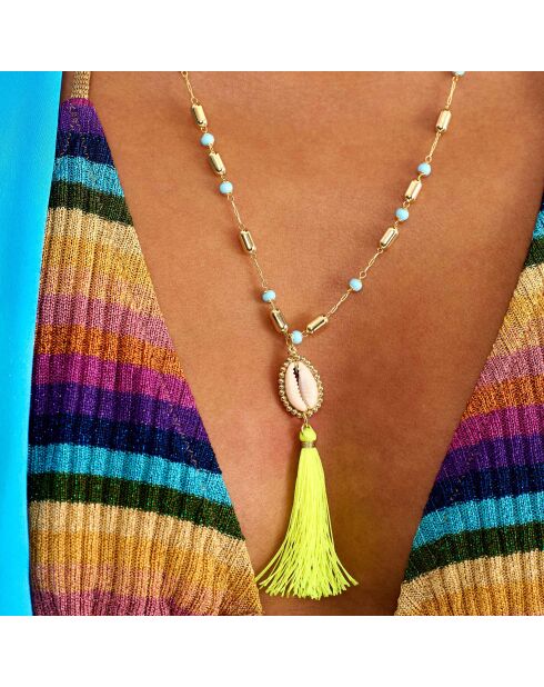 Collier avec perles et pendentif avec pompon Tamara turquoise