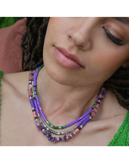Collier multirang avec perles et sequins Trion violet
