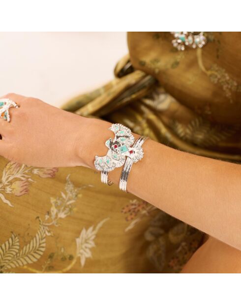 Bracelet jonc avec cabochon central Timor argenté