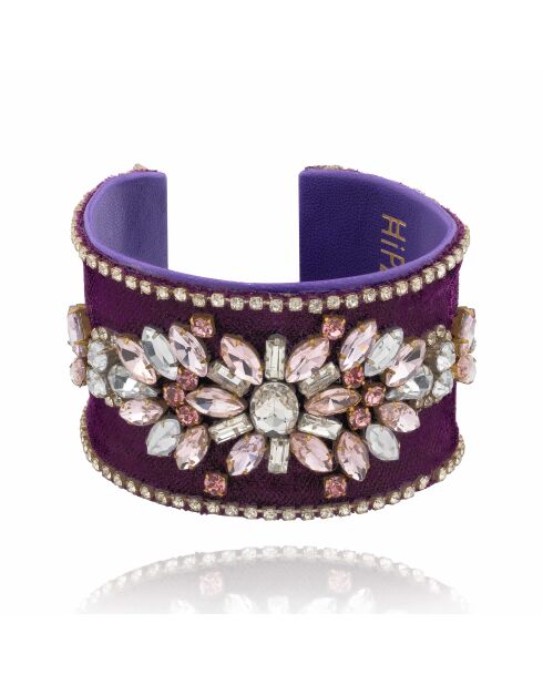 Bracelet manchette réglable perles Mylos violet