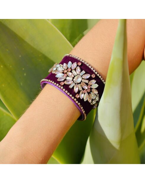 Bracelet manchette réglable perles Mylos violet