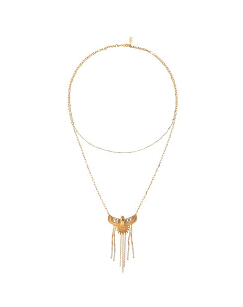 Collier chaîne multirang avec pendentif central et perles Joao blanc
