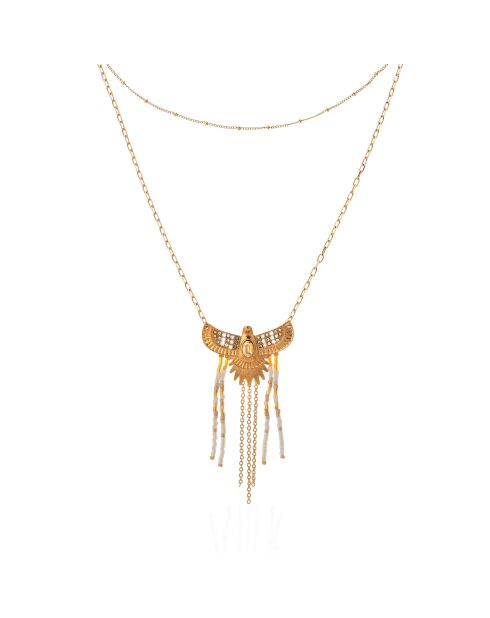 Collier chaîne multirang avec pendentif central et perles Joao blanc