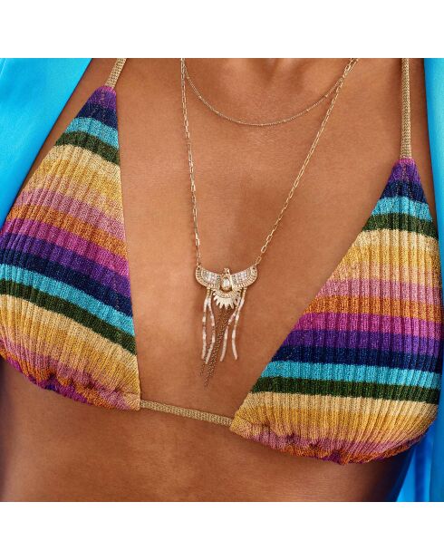 Collier chaîne multirang avec pendentif central et perles Joao blanc