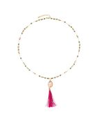 Collier avec perles et pendentif avec pompon Tamara vert