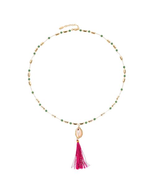 Collier avec perles et pendentif avec pompon Tamara vert