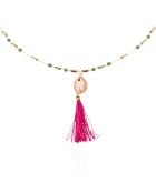 Collier avec perles et pendentif avec pompon Tamara vert
