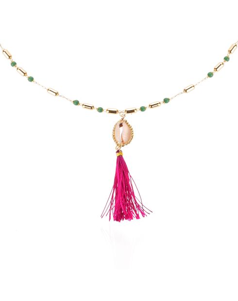 Collier avec perles et pendentif avec pompon Tamara vert