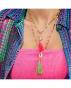 Collier avec perles et pendentif avec pompon Tamara vert