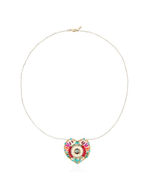 Collier chaîne avec charm central avec perles Janeira blanc