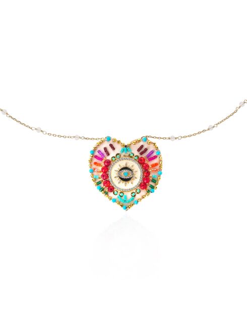 Collier chaîne avec charm central avec perles Janeira blanc
