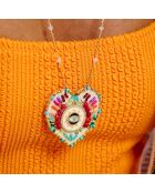 Collier chaîne avec charm central avec perles Janeira blanc