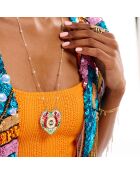 Collier chaîne avec charm central avec perles Janeira blanc