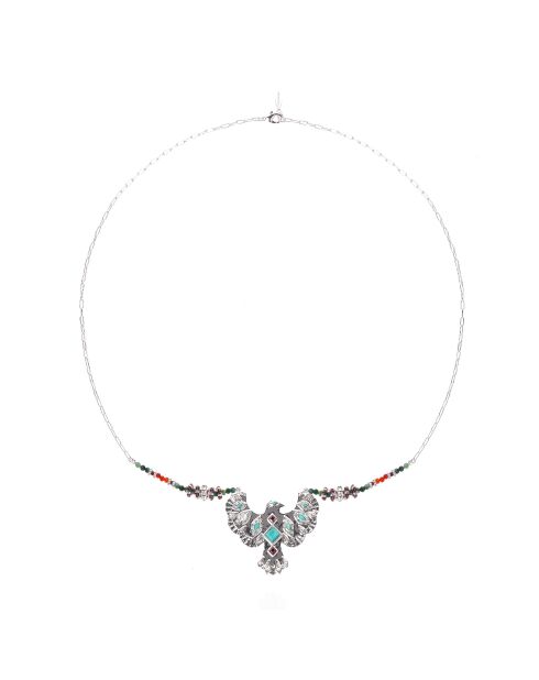 Collier sautoir avec cabochon central Mariachi argenté