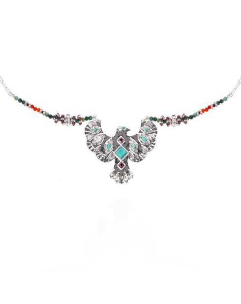 Collier sautoir avec cabochon central Mariachi argenté