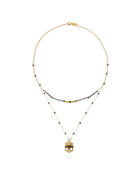 Collier multirang avec perles et pendentif en strass Hearbeat noir