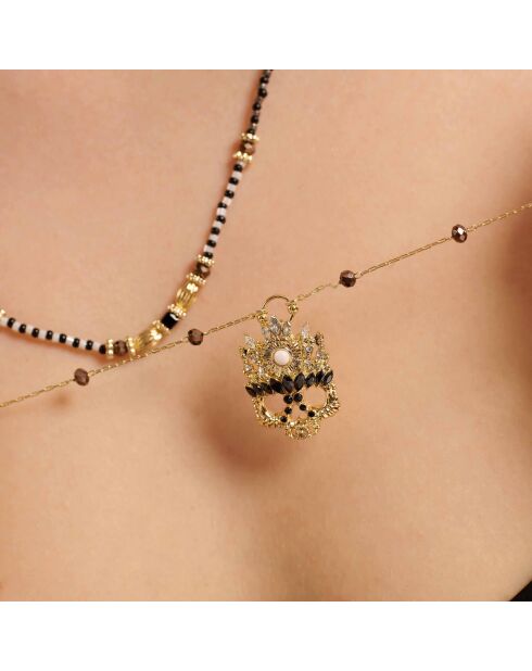 Collier multirang avec perles et pendentif en strass Hearbeat noir