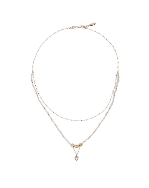 Collier multirangs perles et pendentif Talena blanc