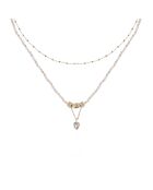 Collier multirangs perles et pendentif Talena blanc