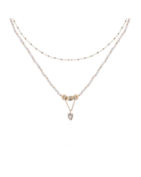 Collier multirangs perles et pendentif Talena blanc