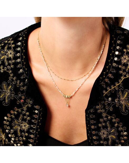 Collier multirangs perles et pendentif Talena blanc