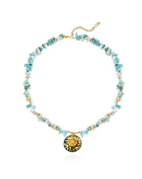 Collier avec pierres, perles et pendentif central Victor turquoise