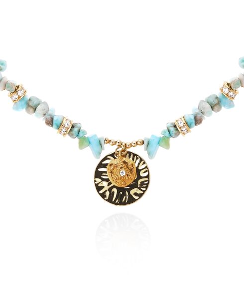Collier avec pierres, perles et pendentif central Victor turquoise