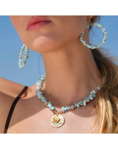 Collier avec pierres, perles et pendentif central Victor turquoise